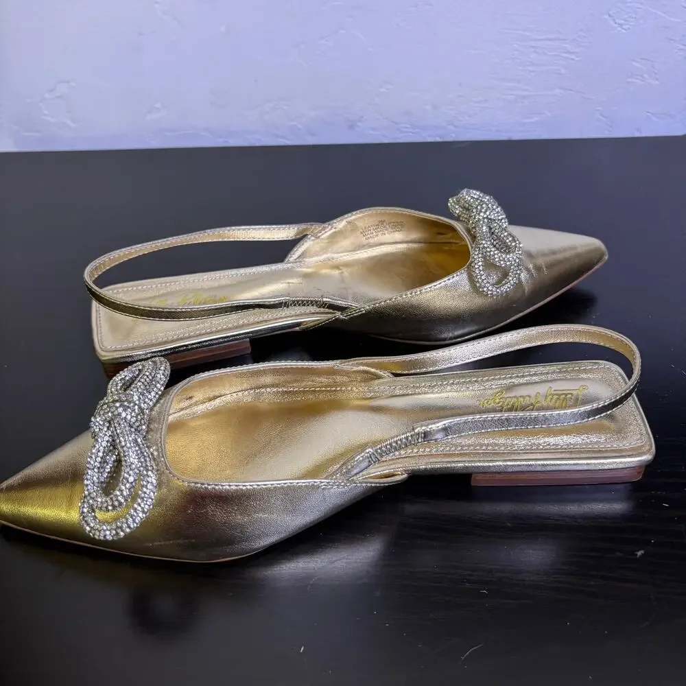 Lilly Pulitzer Brit Gold Leather Slingback Dressy Summer Event Bling Bow Size 9 - Picture 14 of 15
